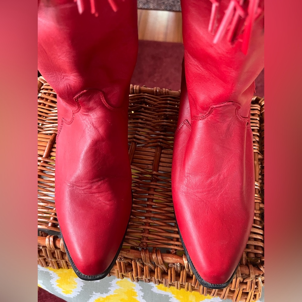 Oak Tree Farms Fringe Red Women's Western Boots with Decorative Chain - Picture 5 of 15